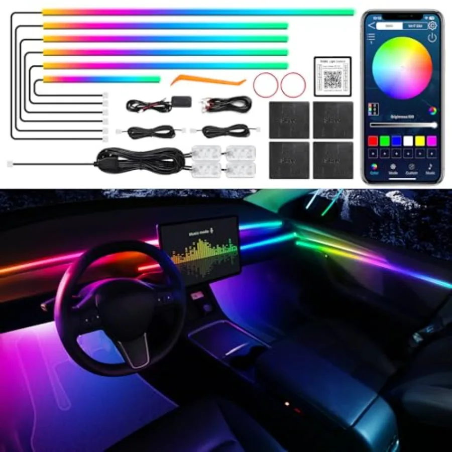

【New model】Dreamcolor Acrylic Interior Car LED Strip Light with Wireless APP RGB 10 in 1 with 175 inches 612 LEDs Fiber Optic C