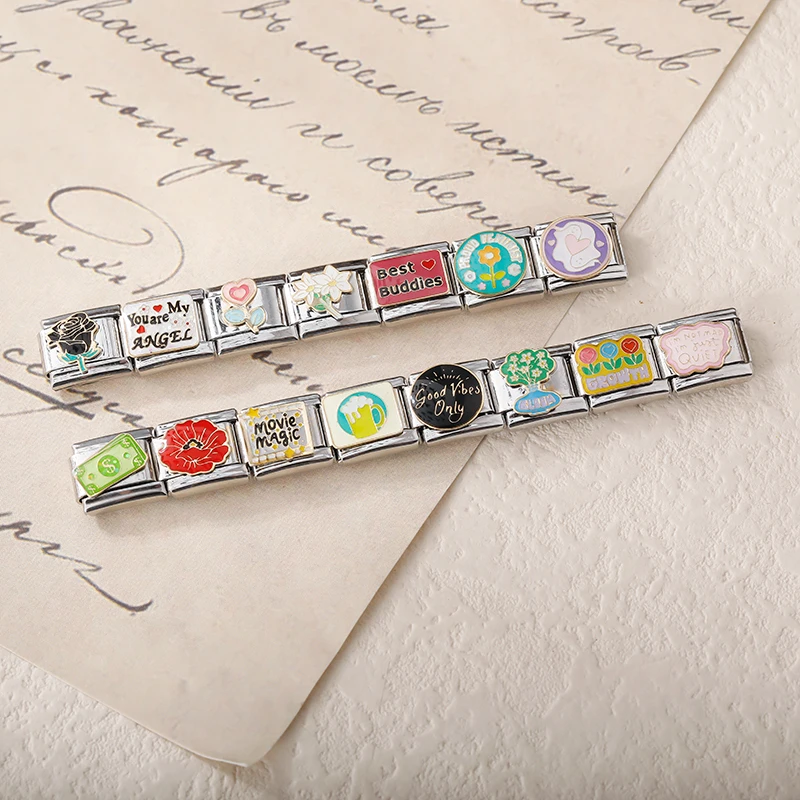 Hapiship 2025 Women Romantic Flower Best Buddies Dollar Italian Charms Fit 9mm Stainless Steel Bracelet Wholesale Jewelry DJ1363