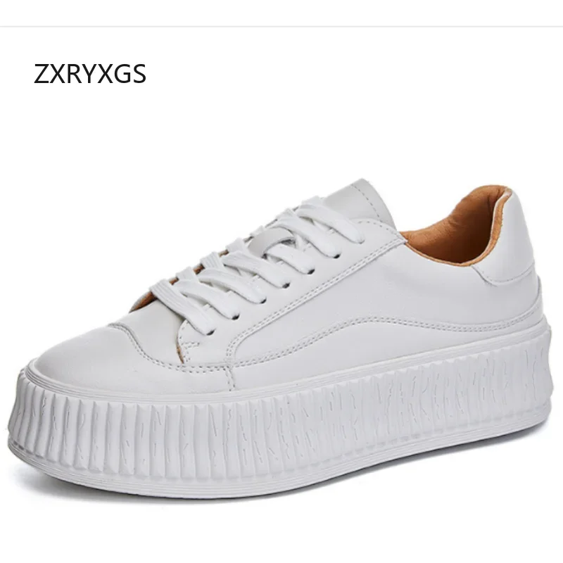 

ZXRYXGS 2025 New Spring Lace-up Women Genuine Leather Shoes Platform Increase Sneakers Leisure Shoes Black White Trend Shoes