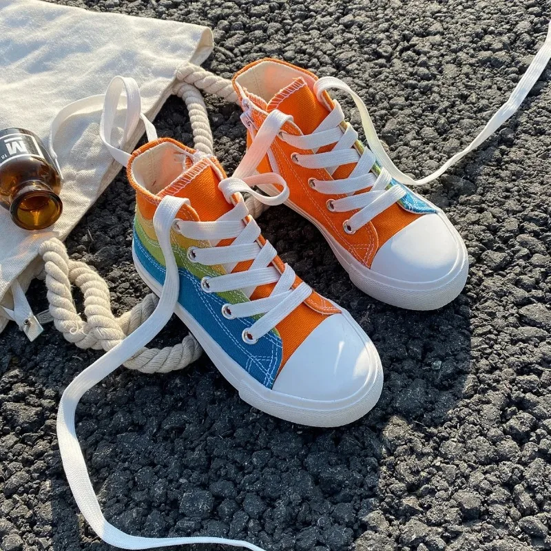 

Girls Side Zippers Canvas Shoes Children High Top Canvas Shoes Panelled Boys Casual Shoes Front Lacing Antiskid Wear Resistant
