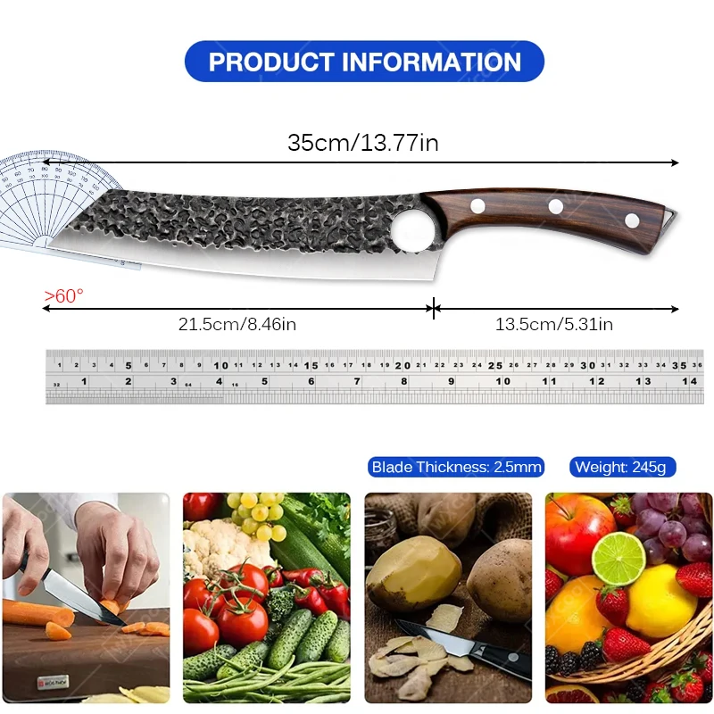 WXCOO Professional Kitchen Knives Stainless Steel Chopping & Slicing Dual Purpose Chef\'s Knife Hand Forged Hammer Cutting Knife