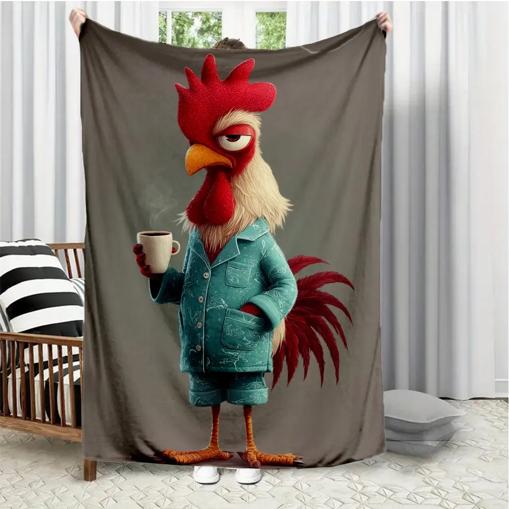Cute pajama rooster Pattern Flannel printed blanket suitable for all seasons suitable for living room office sofa and travel