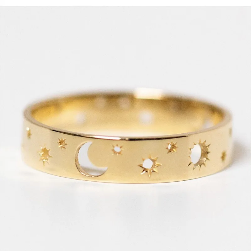 

Simple Female Rings 925 Sterling Silver Star Moon Hollow-out Wedding Rings for Women Men Jewelry Girlfriend Gift Anillos Mujer