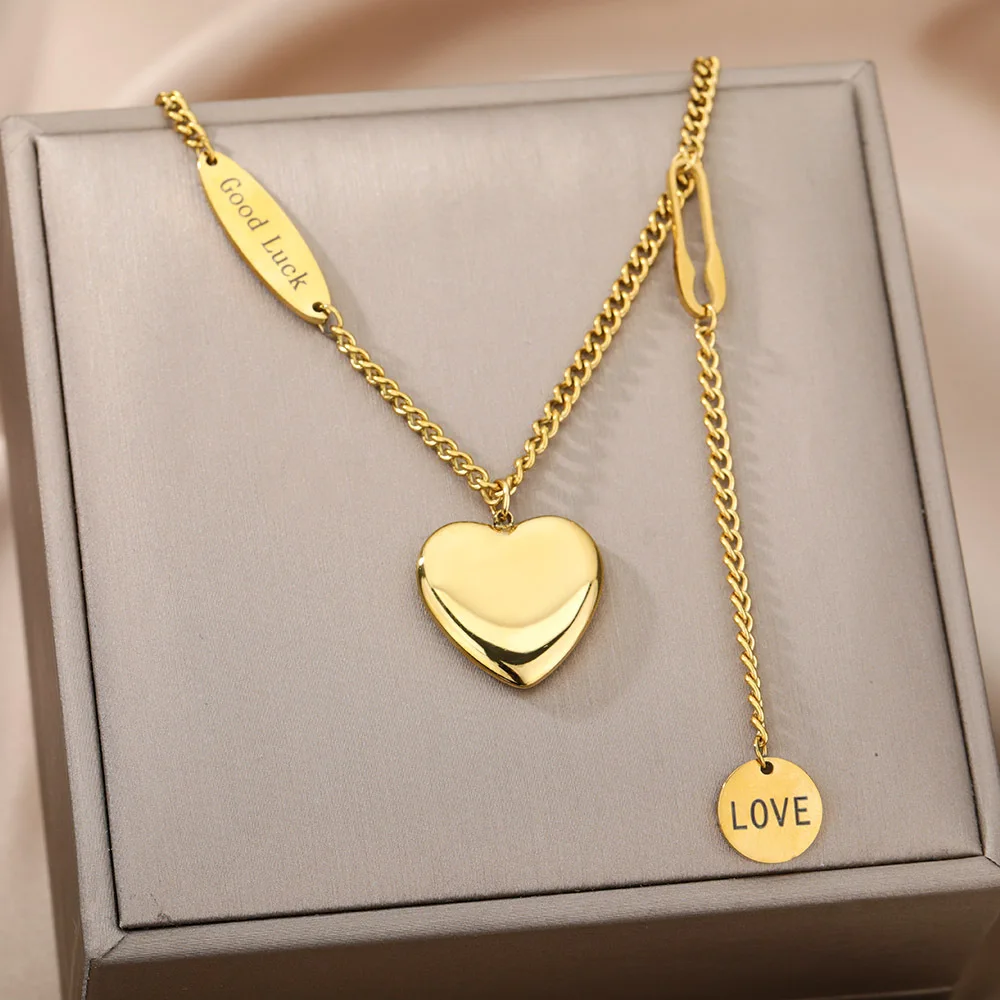 Fashion Double Layer Heart Pendant Necklace for Women Korean Romantic Design Stainless Steel Neckalce Jewelry Gift