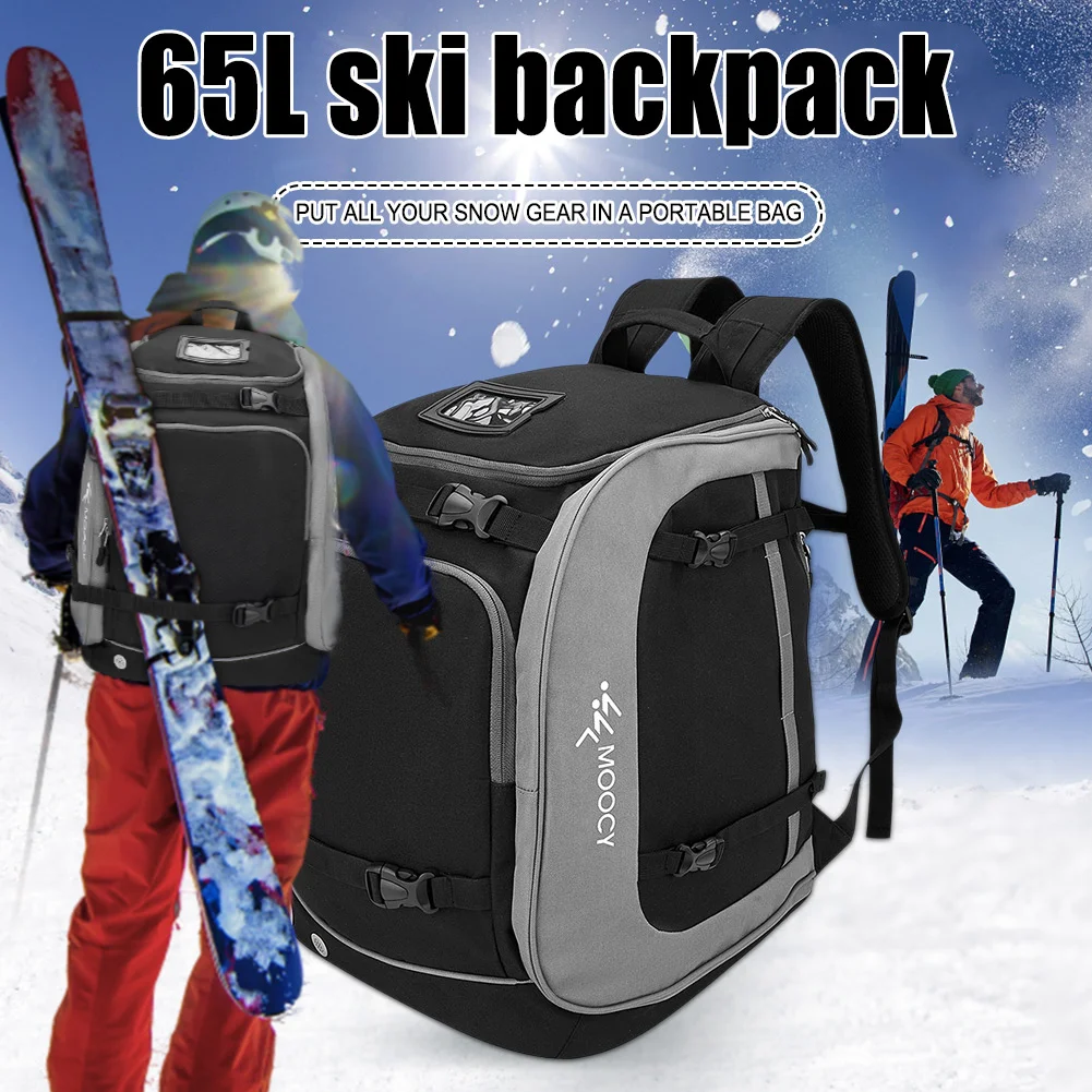 65L ヘルメット衣類リュックサック大容量オックスフォード布ヘルメットポケット調節可能なスキーバッグリュックサック防水キャンプスキー用