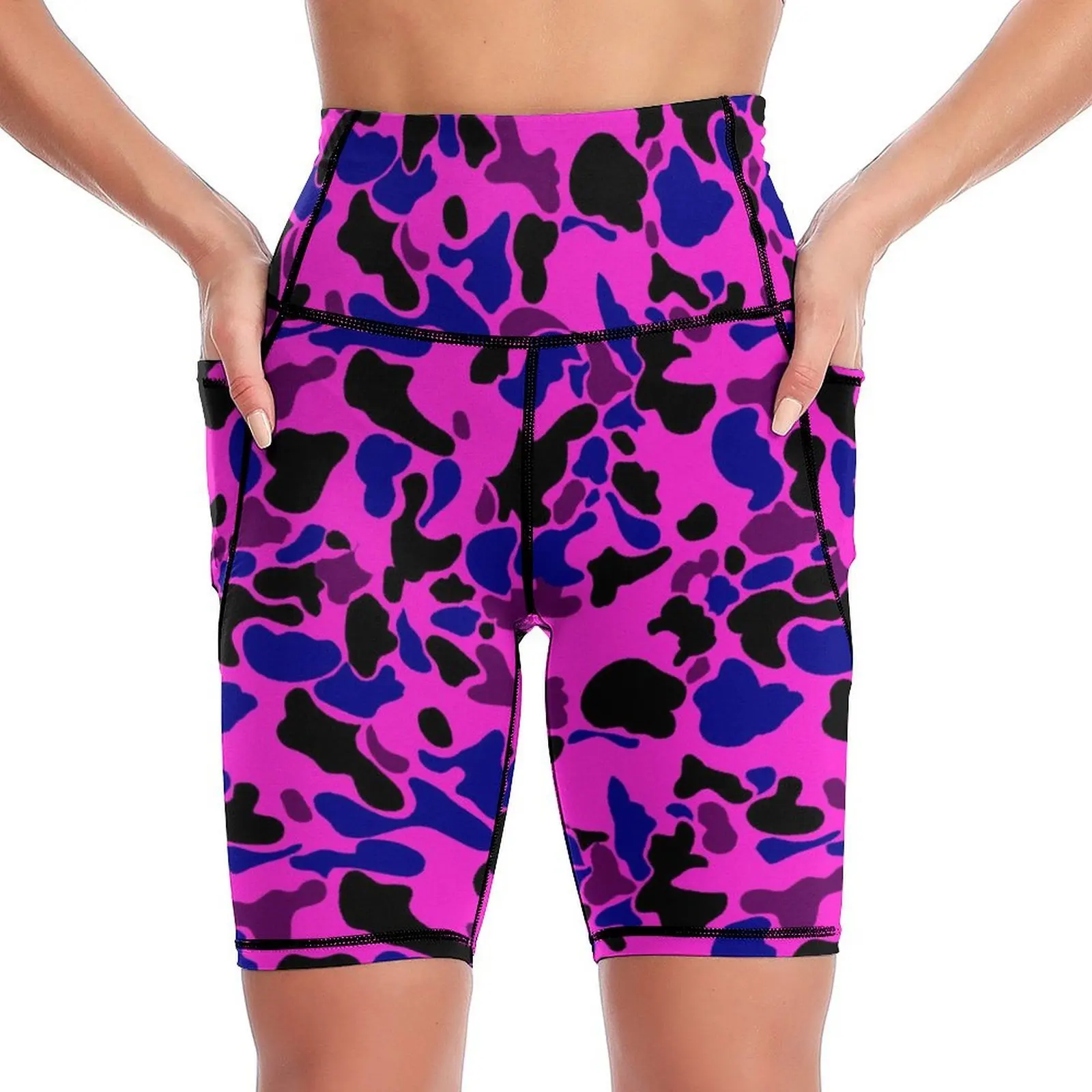 Pocket Design Custom Women'S Yoga Pants - Polynesian Pink Camouflage Five-Pocket Pants - Cloud Camouflage Fitted Shorts