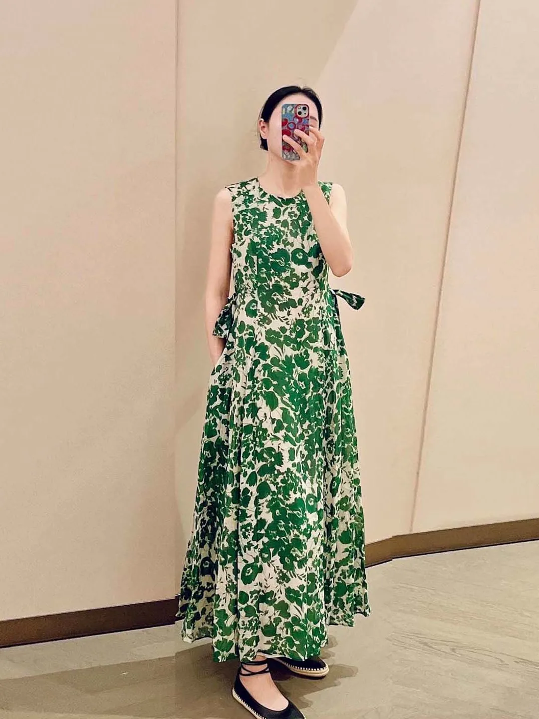 

Max Home Spring Summer 2026 Women's Long Sleeveless Waist-Cinched Linen Dress Elegant Print A-Line Comfortable City Commute