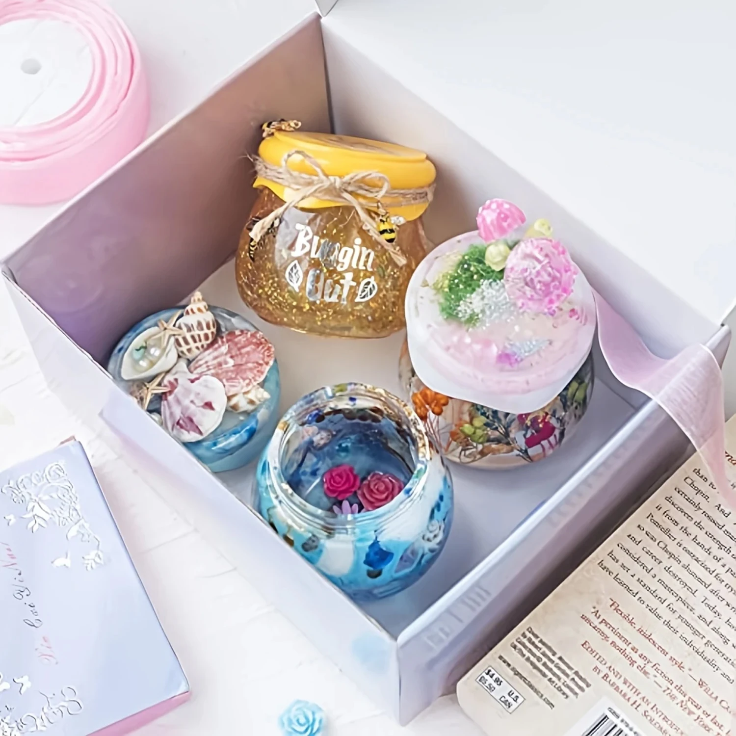 DIY Storage Jar Silicone Mold with Lid for Epoxy Resin, Round Trinket Box & Organizer Casting Mould, Vintage Container Candle Ho