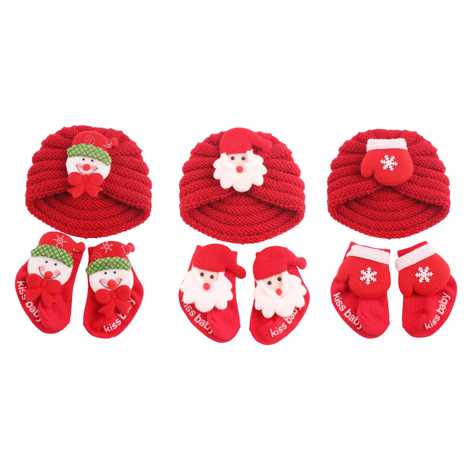 

Рождественский комплект шапочки и носков Tregren для маленьких мальчиков и девочек, модные милые перчатки Санта-Клауса/Снеговика/перчатки, шапка-тюрбан с носками