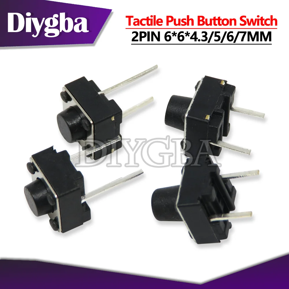 100PCS Tactile Push Button Switch Micro Switch 6*6* 4.3mm 5mm 6mm 7mm Power switch button 6X6X 4.3/5/6/7MM 2PIN DIYGBA