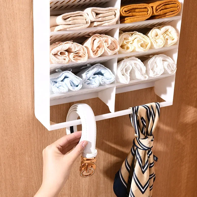 Wall Mounted Classified Storage Box No Punching Detachable Household Use Underwear Sock Storage Compartment Clothing Organizer