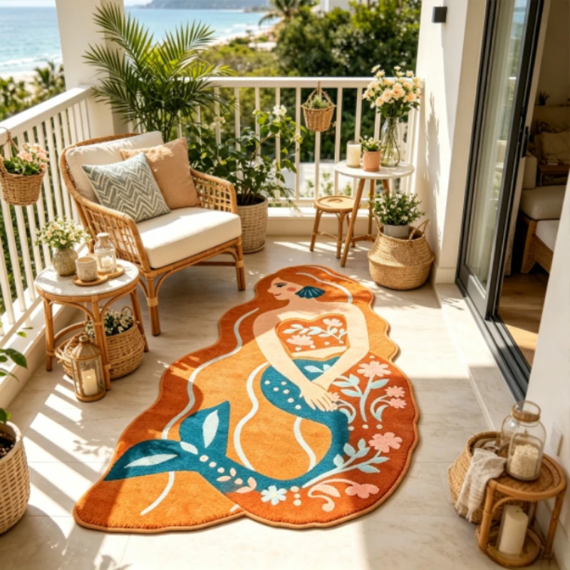 Mermaid Bedroom Decor Dopamine Carpet Home Thick Plush Rug Irregular Shape Carpets for Living Room Fluffy Soft Bedside Floor Mat