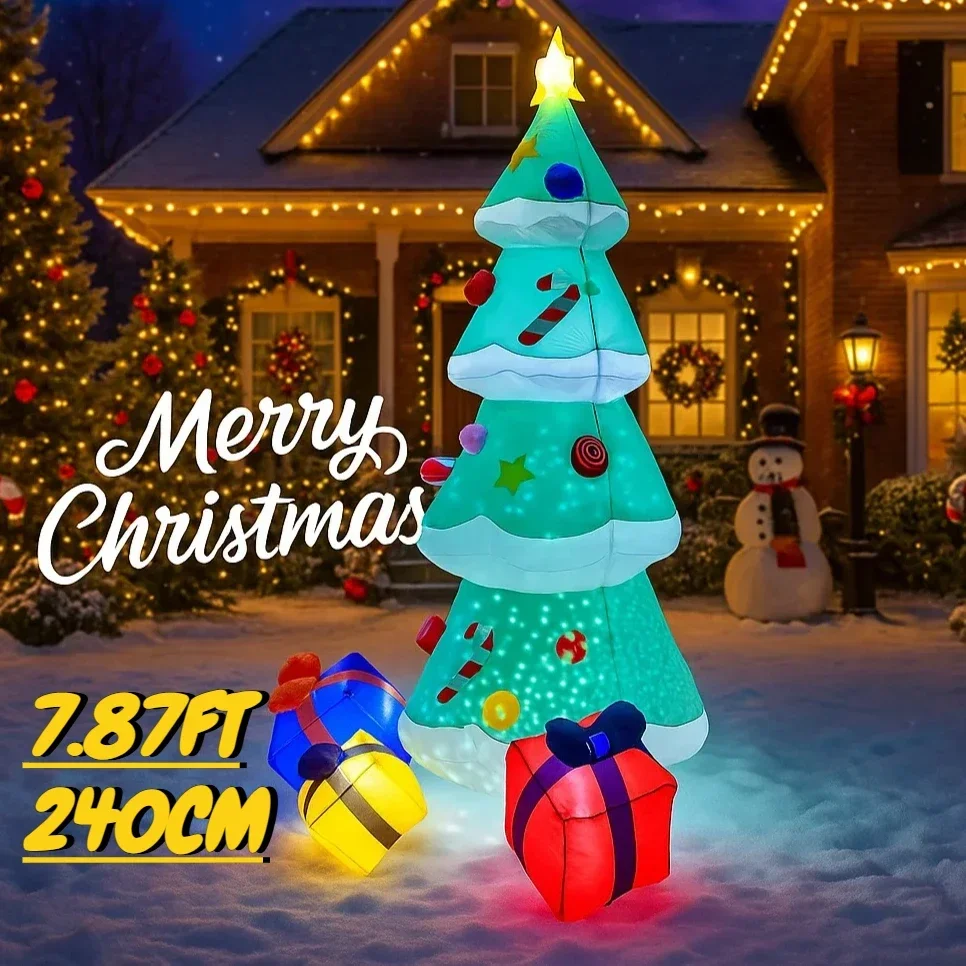7.87FT لعبة قابلة للنفخ شجرة عيد الميلاد علب الهدايا عيد الميلاد ديكورات للباحة هدية مزخرفة LED مضاءة نفخ عيد الميلاد ديكور عطلة لوازم #2