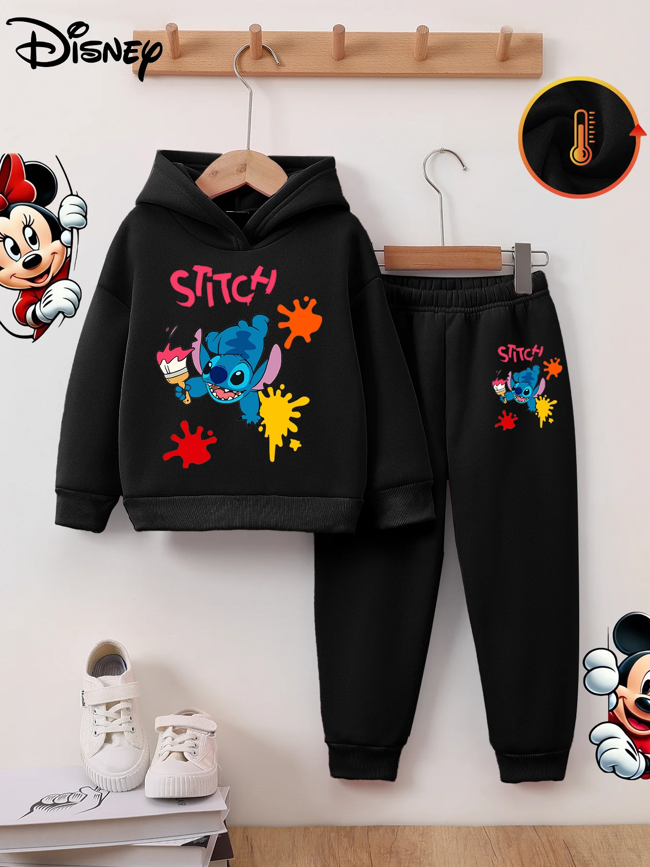 

Брюки с длинными рукавами и графическим принтом для девочек Disney, комплект из двух предметов: с капюшоном, толстовка с капюшоном, стандартный крой, милая строчка, теплопередача, Хан