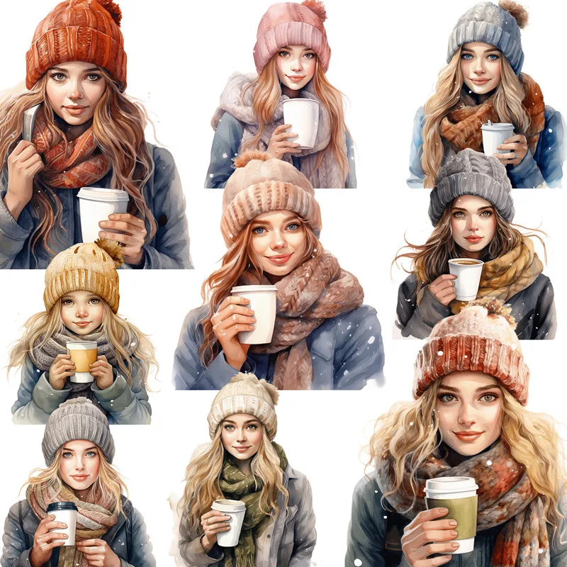 Winter Coffee Girl Stickers Crafts And Scrapbooking stickers kids toys book Decorative sticker DIY Stationery