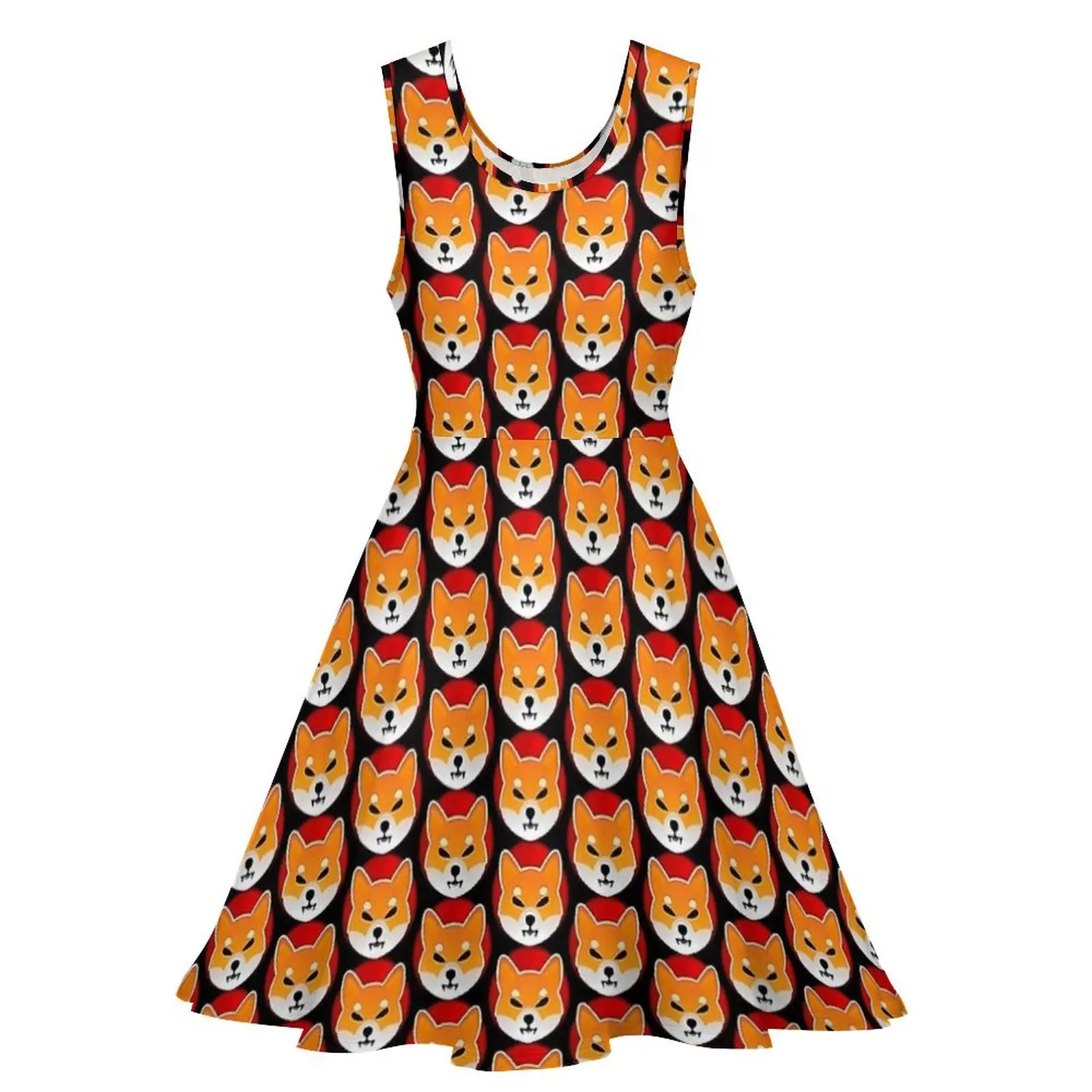 Shiba Inu Crypto Coin Print Dress  Trendy Dresses Sleeveless Streetwear Skate Dress Women Custom Clothing Birthday Gift