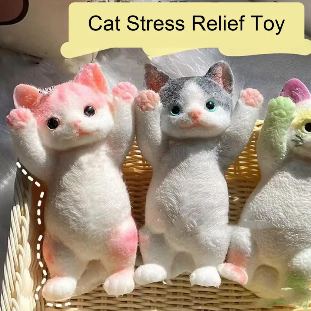 Cat Squeeze Toy Anxiety Stress Relief Kitten Pinch Sensory Toy Kids Teens Adults Soft TPR Stress Ball Animal Fidget Toy