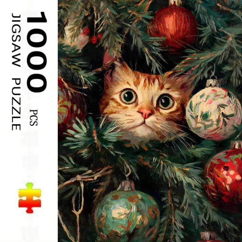 Jigsaw Puzzle 1000 Pieces Cute Christmas Animals Painting Paper Puzzle for Adults, Relaxing Game, Christmas & Birthday Gift