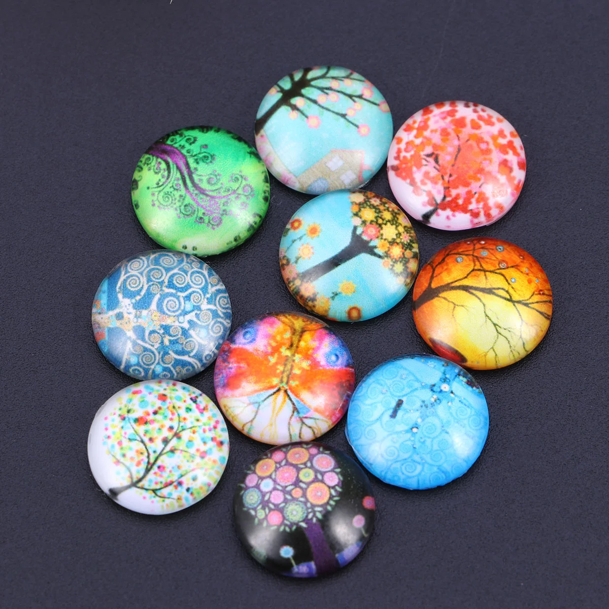 10pcs 12mm Mixed Half Round Mosaic Tiles for Crafts Glass Mosaic Supplies for Jewelry Making (Illustration Life Tree)