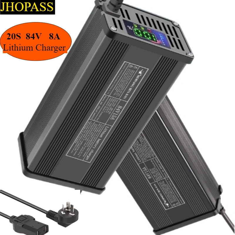 Smart LCD 20S 84V 8A LiFePO4 Lithium Battery Charger for AC 110V or 220V 72V 8A Motorcycle E-bike Scooter Charges AU UK EU Plug