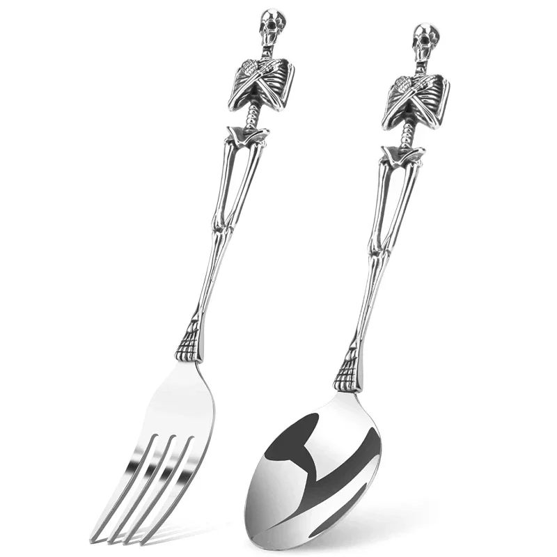 New Titanium Steel Skull Men Fork and Spoon Jewelry Accessories Personality Fashion Charm Unique Titanium for Dinner Tool Gift