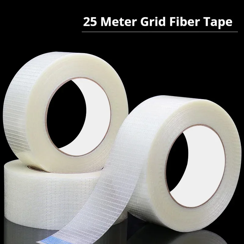 25M Grid Mesh Fiber Tape 8-40mm Thickness Toy Airplane Model Super Strong Single-Sided Tape Wear-Resistant Glass Fiber tape