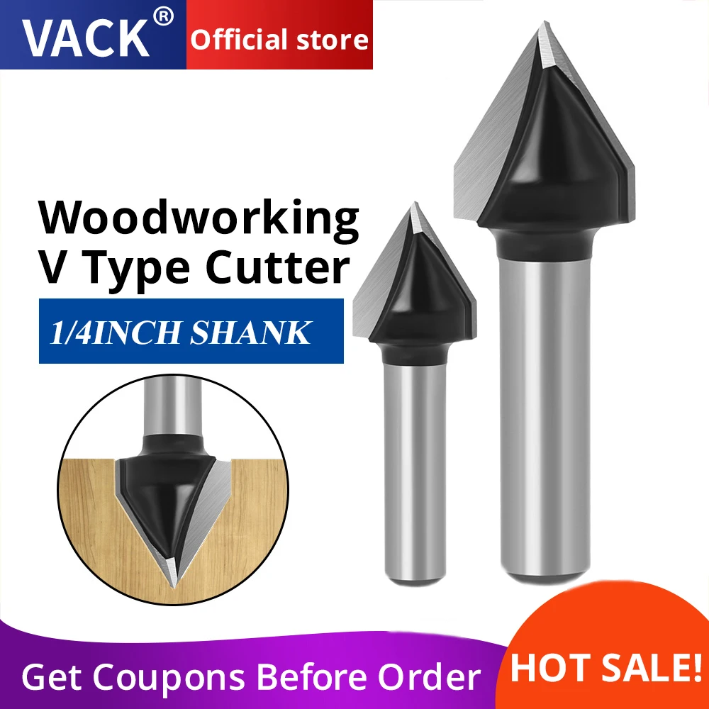 VACK 6/8mm Shank V Shape Wood Milling Cutter CNC Solid Carbide Woodworking Router Bits For Carpentry Tools 60° 90° 120° 150°