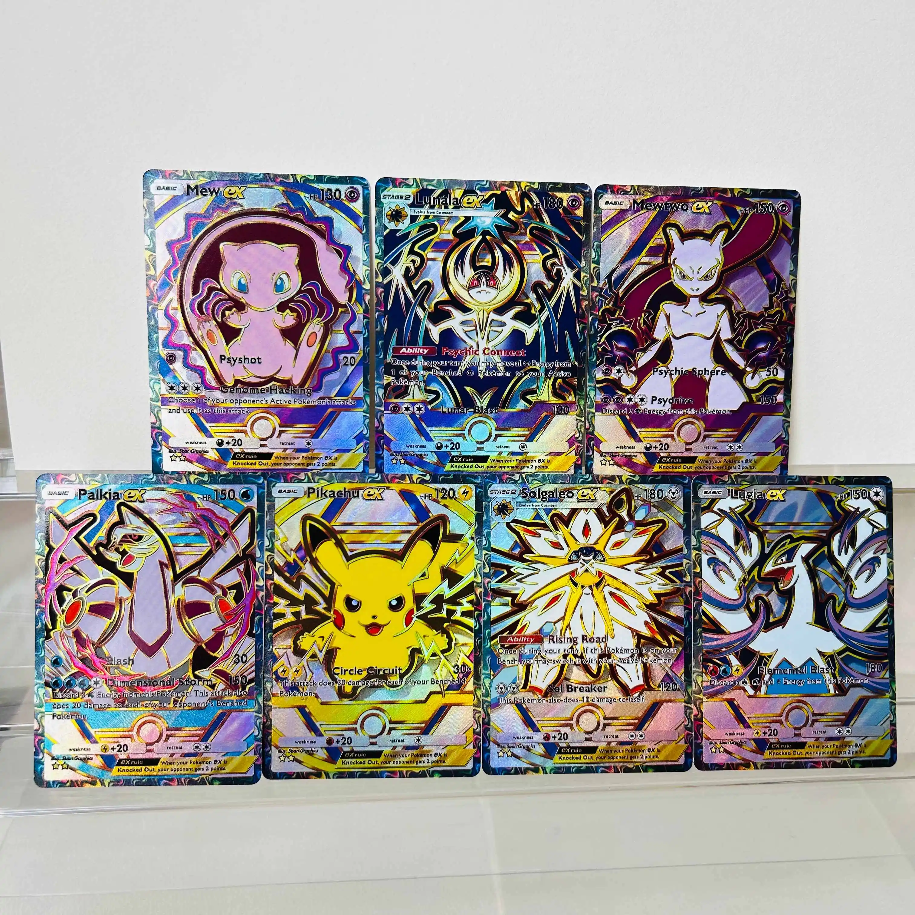 Mew Lunala Mewtwo Solgaleo Lugia EN Version Collectible Grade DIY Foil Texture Nice Condition Premium Anime Collection Cards