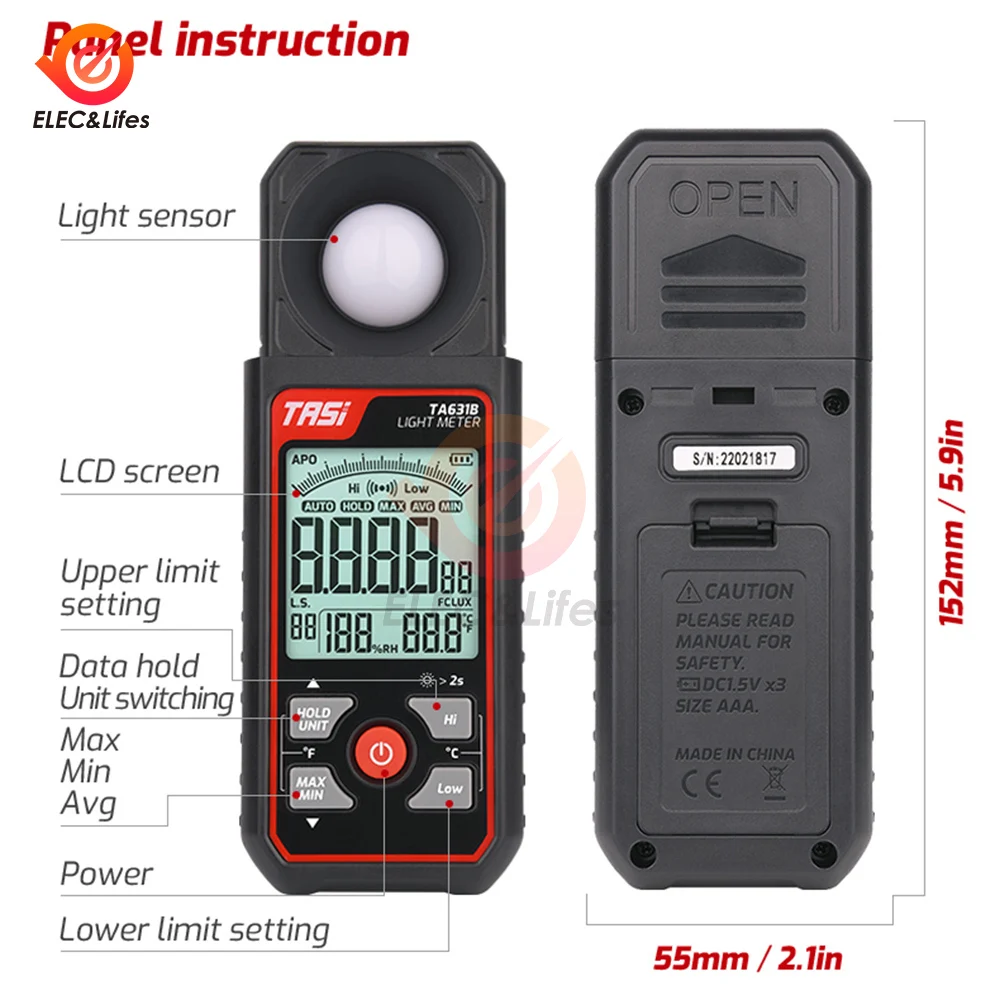 TA631A/B Didital Light Meter Photography Luxmeter 200000 300000LUX Illuminometer Lux/FC Measure Photometer Enviromental Tester