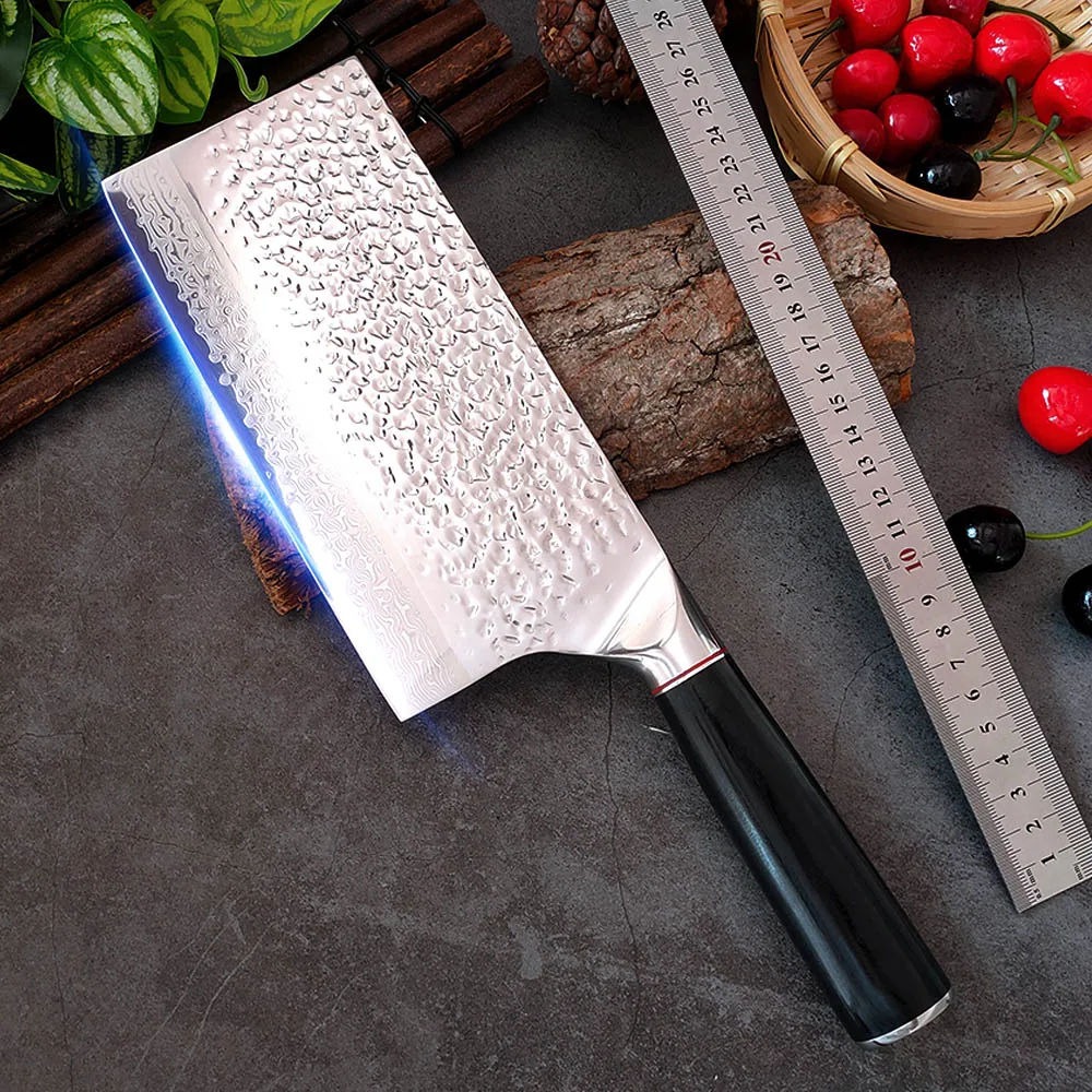 8'' Inches Chef Knife Chinese Damascus Steel Kitchen Knives Meat Cleaver Chopping Knives Stainless Steel with Wood Handle