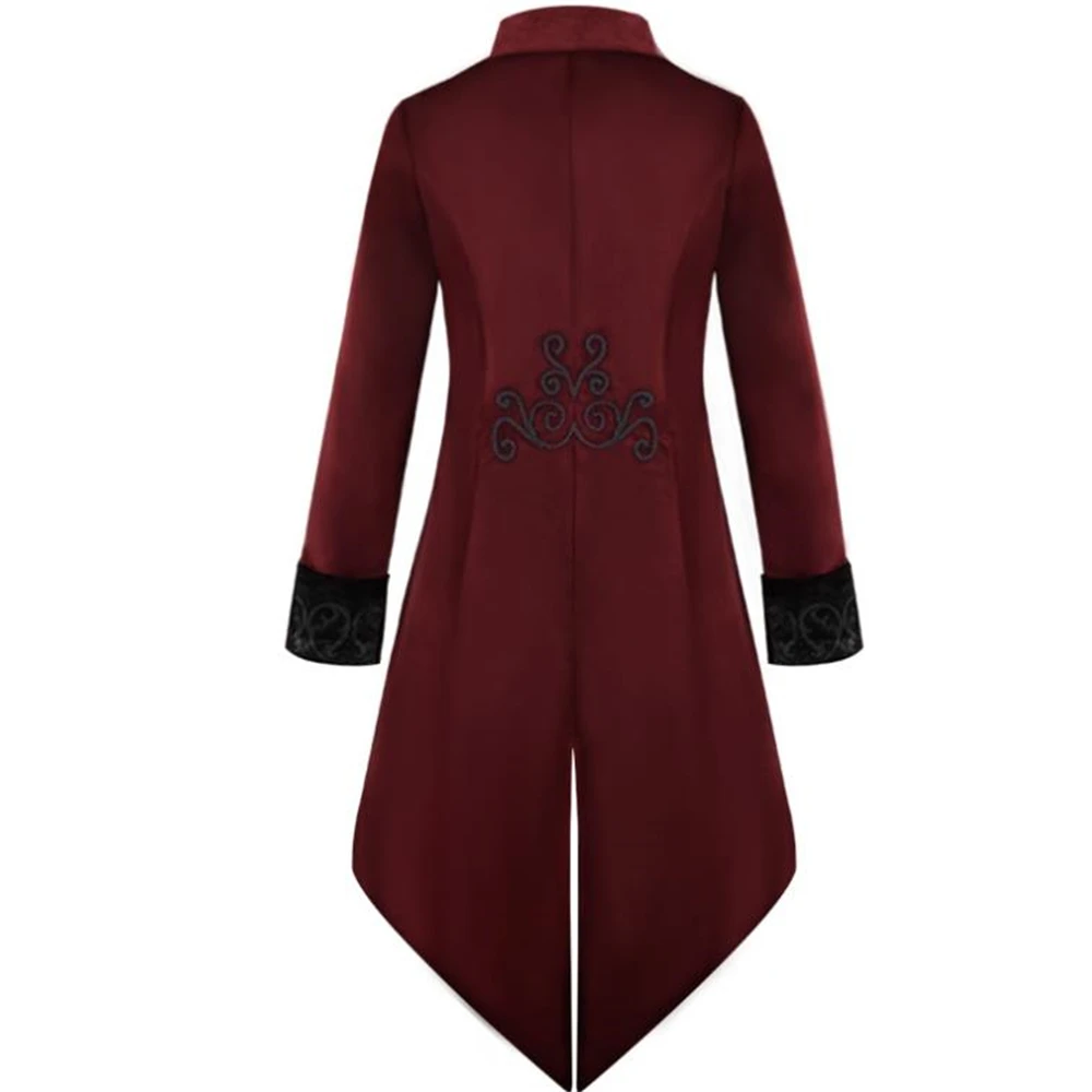 Veste victorienne en patchwork rétro pour hommes, costume médiéval, noir, rouge, pardessus gothique, manteau de smoking steampunk