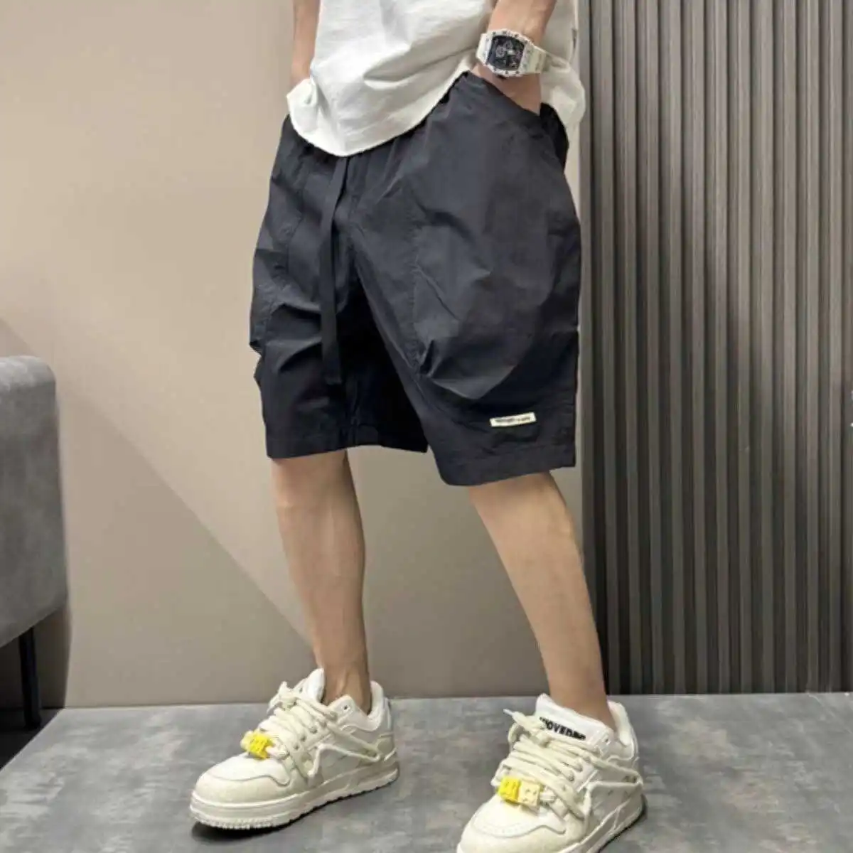 

Qui Dry уличная уличная одежда, мужские летние свободные брюки прямого кроя, повседневные свободные брюки пять четвертей