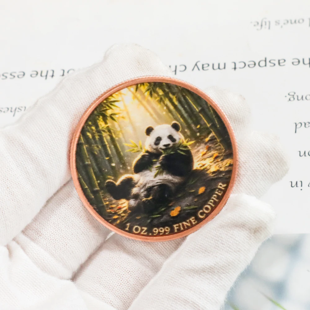 1pc 1oz .999 Fine Copper Cute Giant Panda Commemorative Coin Chinese Bamboo Forest Wildlife Challenge Coin Gift For Panda Lovers