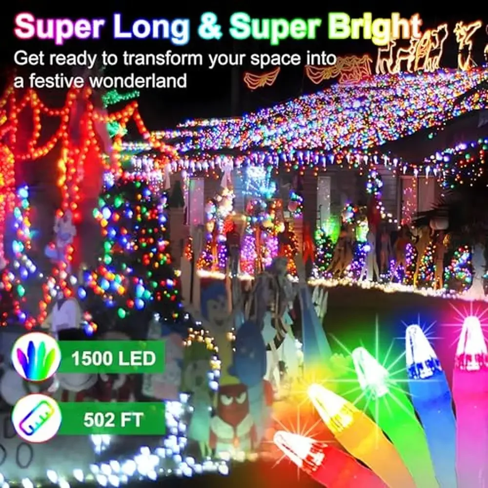 1500 LED Christmas Lights Outdoor with 8 Lighting Modes & Timer Waterproof String Lights Holiday Decorations Energy Efficient &