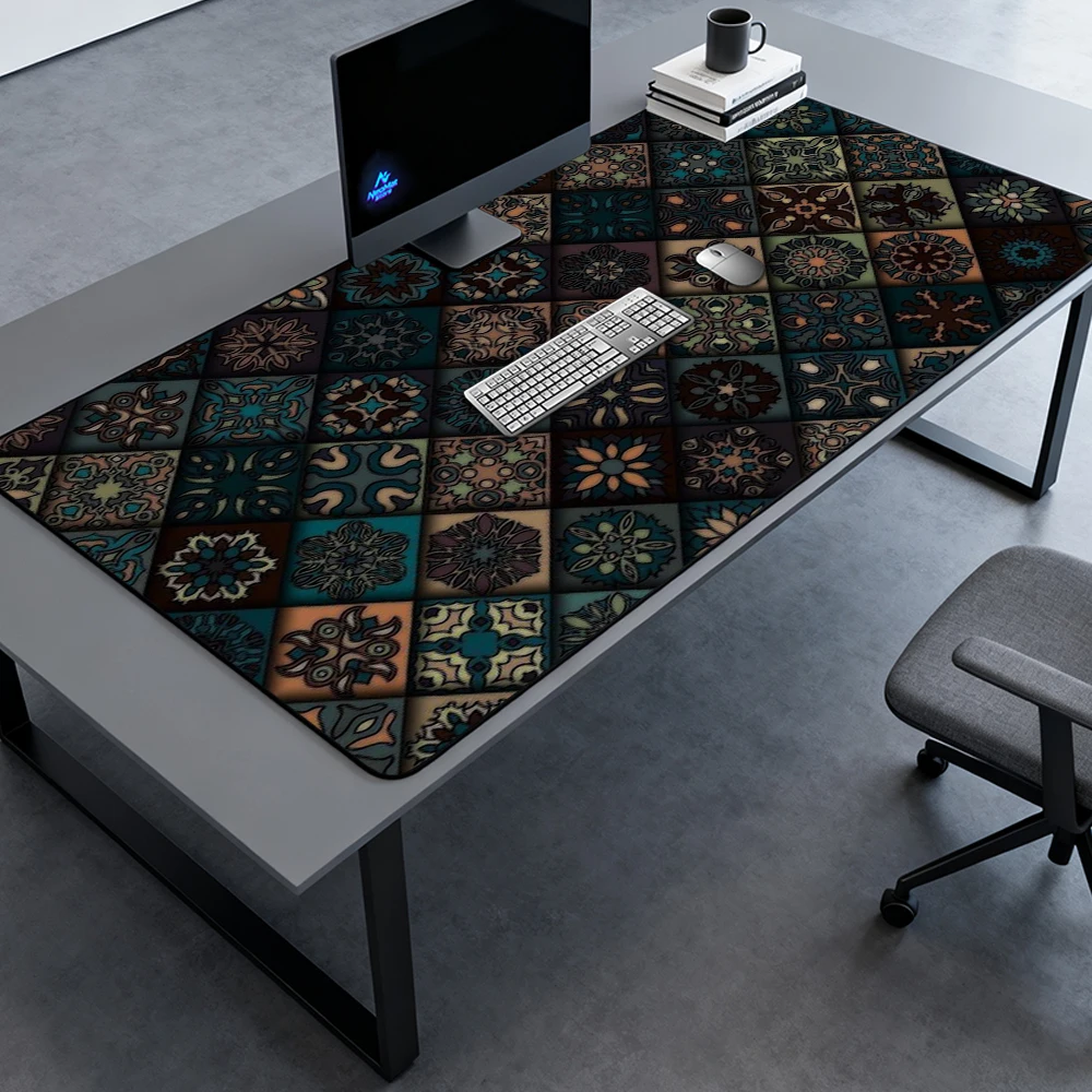 Mandala Geometric Desk Mat Large Giant Keyboard Mat 5mm 1600x600 1400x600 Table Mat Gaming Nonslip Patterned Boho Ethnic Pad