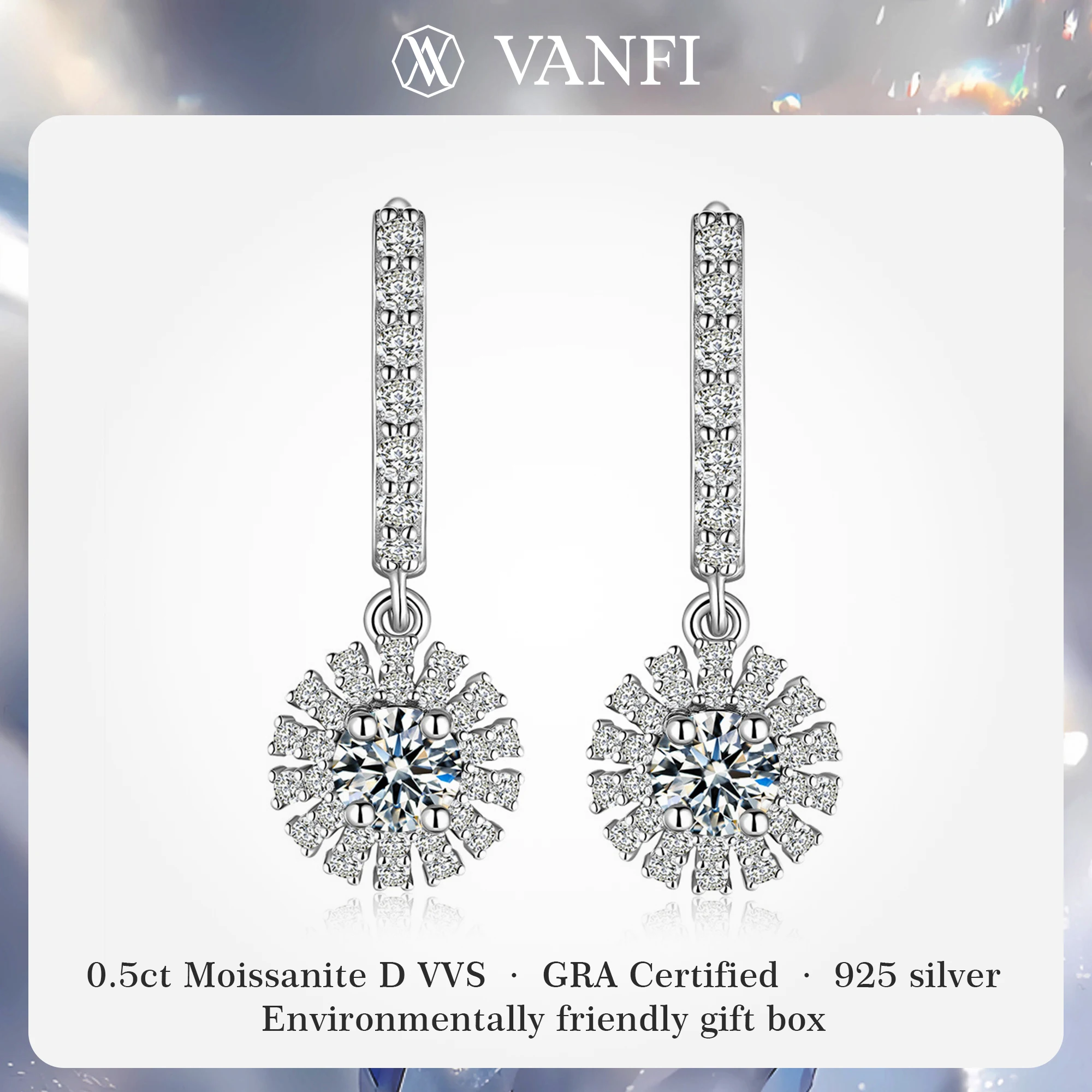 

Женские серьги-капли KFvanfi с муассанитом, стерлинговое серебро 925 пробы, цветочный дизайн с покрытием из белого золота 18 карат, сертифицированные вечерние украшения