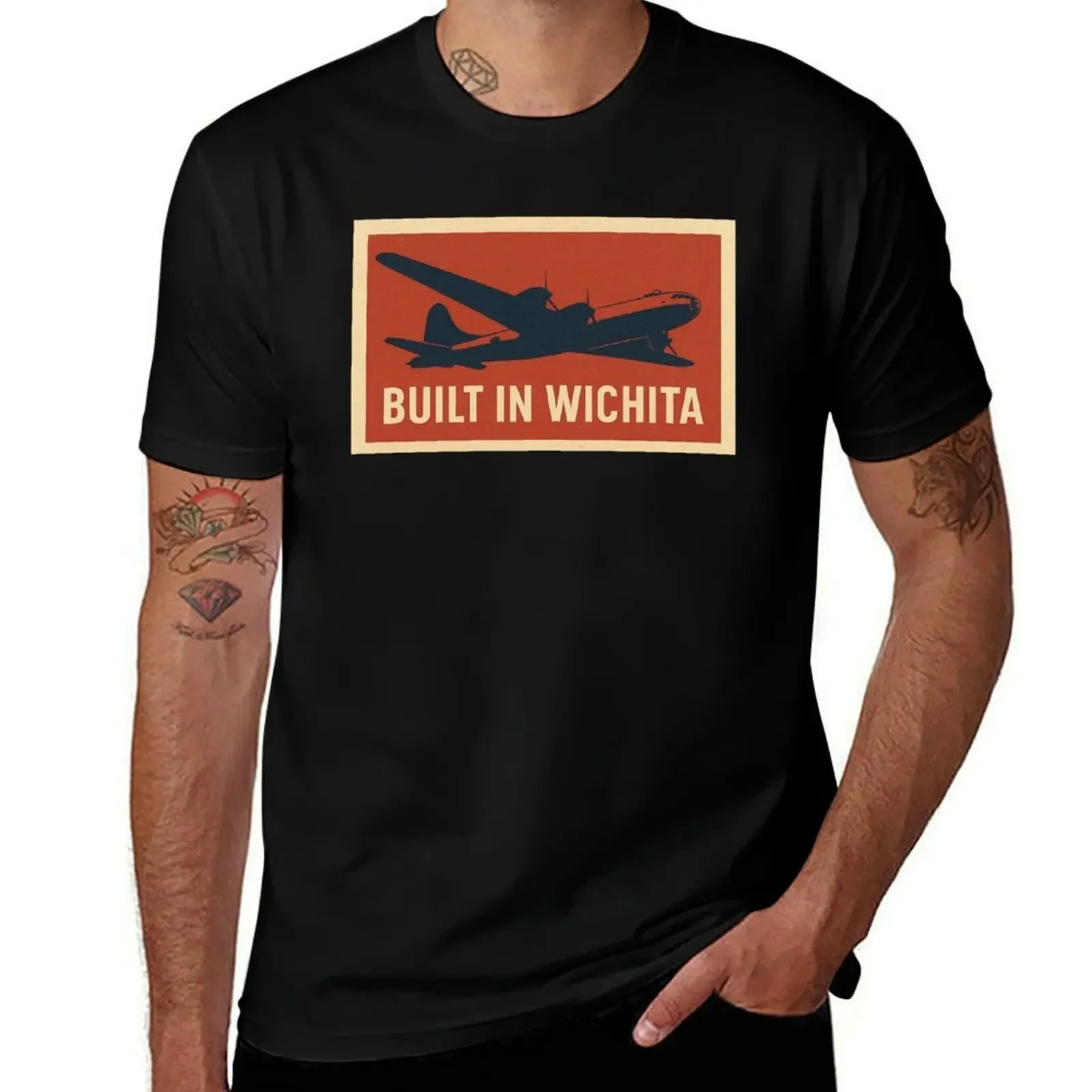 

Built in Wichita – Vintage Bomber Plane Aviation Design T-Shirt graphic tee shirt for a boy summer tops mens vintage t shirts