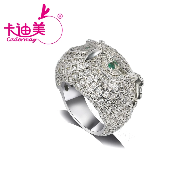 CADERMAY High Quality Silver 925 Full Eternity  D VVS1 Moissanite Ring Owl Animal Rings For Men