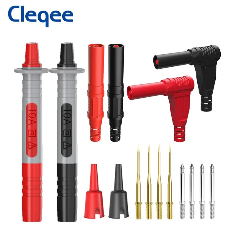 

Cleqee P8003 Series Multimeter Test Probe Set with 4mm Banana Plug Adapter Replaceable 1mm/2mm Needle Pin Multi-purpose Test Pen