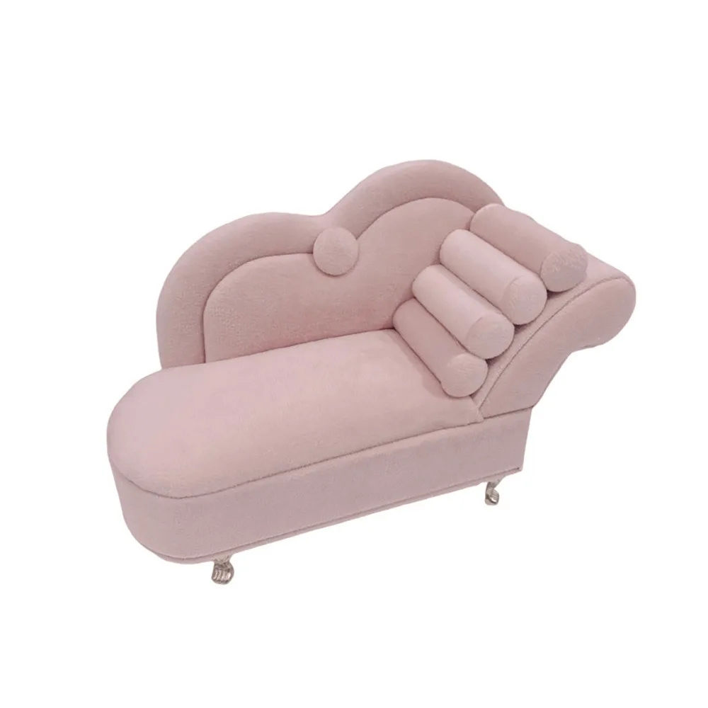 

Dutch Velvet Sofa Shaped Jewelry Box Elegant Pink Mini Couch Earrings Ring Display Stand with Mirror Luxury Doll House Furniture