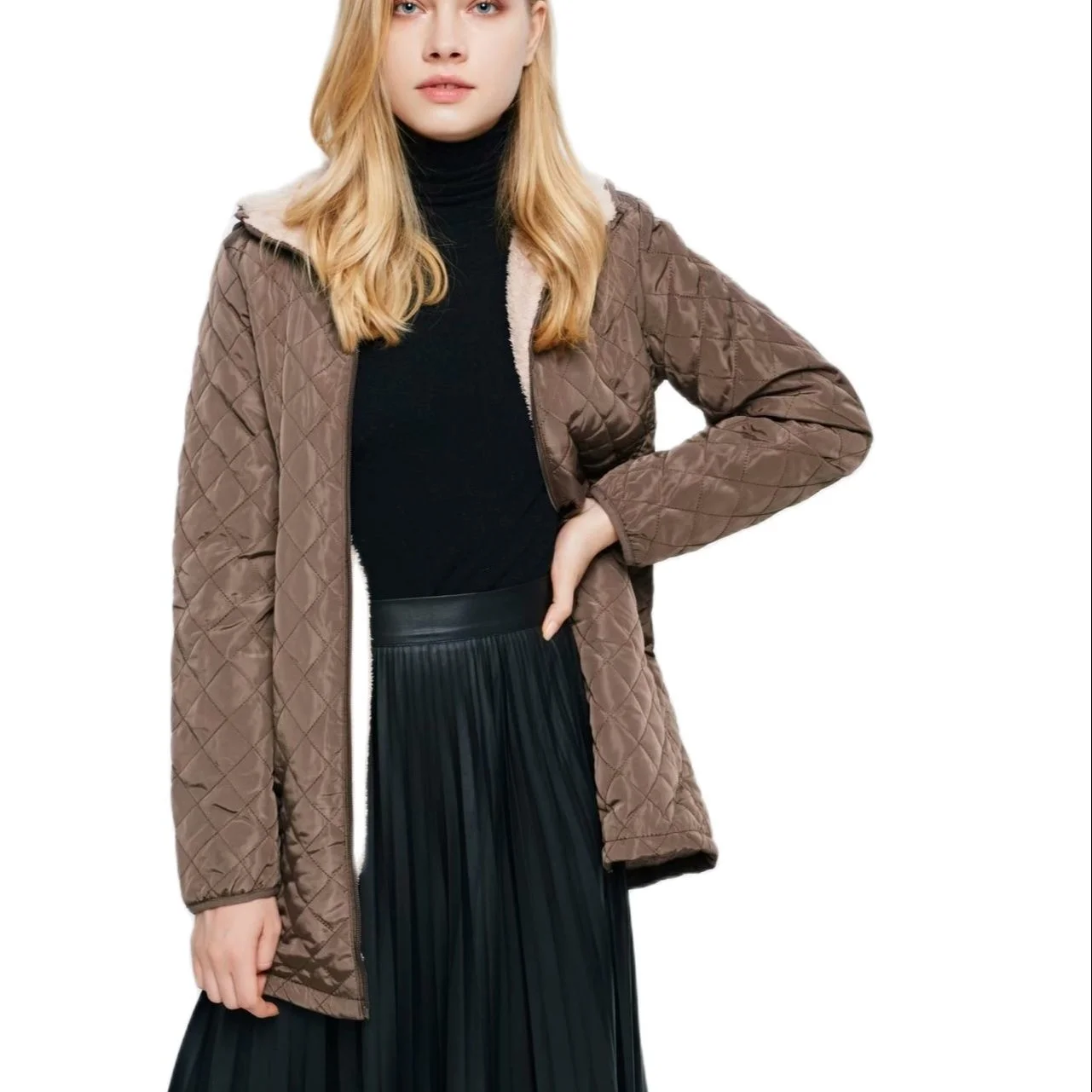 

Winter 2023 New Hooded Warm Lamb Velvet Long-Sleeved Cotton-Padded Coat Women's Mid-Length Plaid Parkas