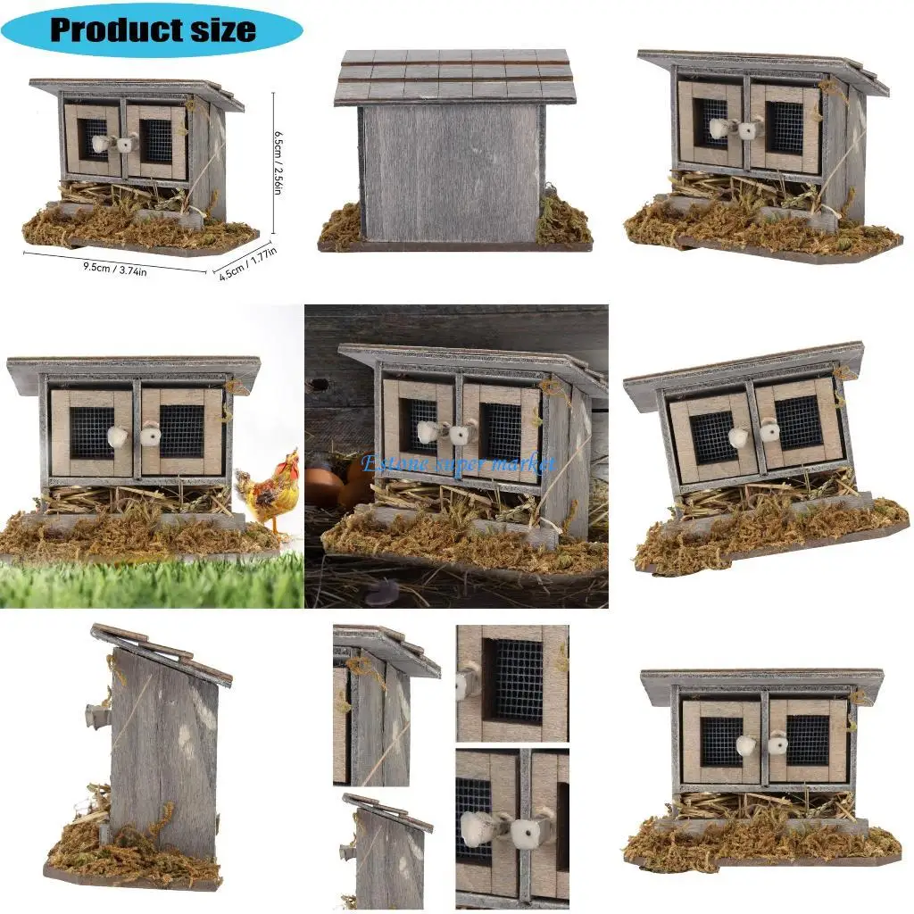 Poulailler en bois 090B, maison poupée, meubles miniatures, accessoire paysage ferme