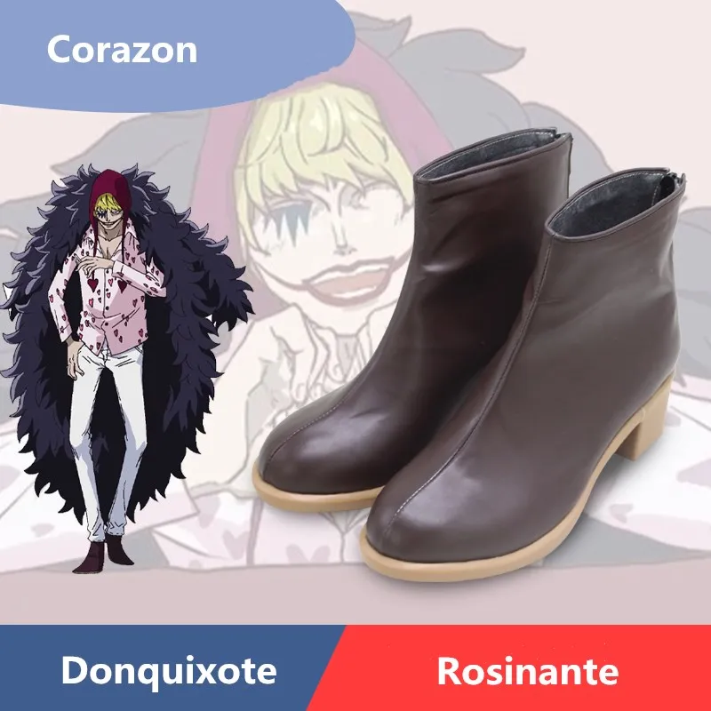 JP Anime Corazon Donquixote Rosinante Cosplay Costume Shoes Brown Handmade Boots