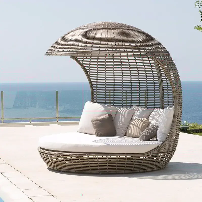 Outdoor Ratten Bed Scenic Spot Balcony Birdcage Sofa B & B round Bed Resort Furniture