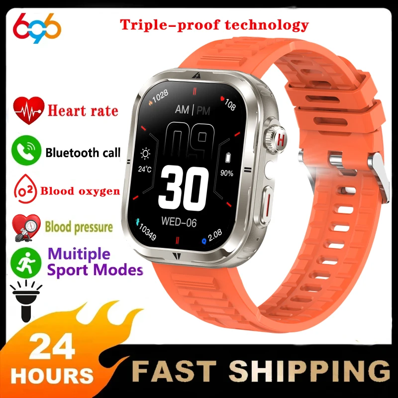 Men Women Outdoor Flashlight Blue Tooth Call Smart Watch Sports Heart Rate Health Waterproof Music Smartwatch 360Mah Battery