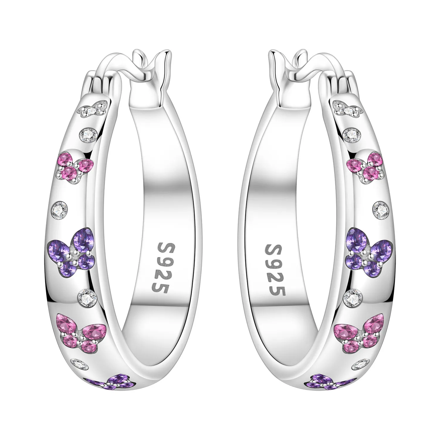 

Orstarry Original 925 Sterling Silver Pink Purple Butterfly Insects Earrings Women Hoop Earring Anniversary Jewelry Trendy Gifts