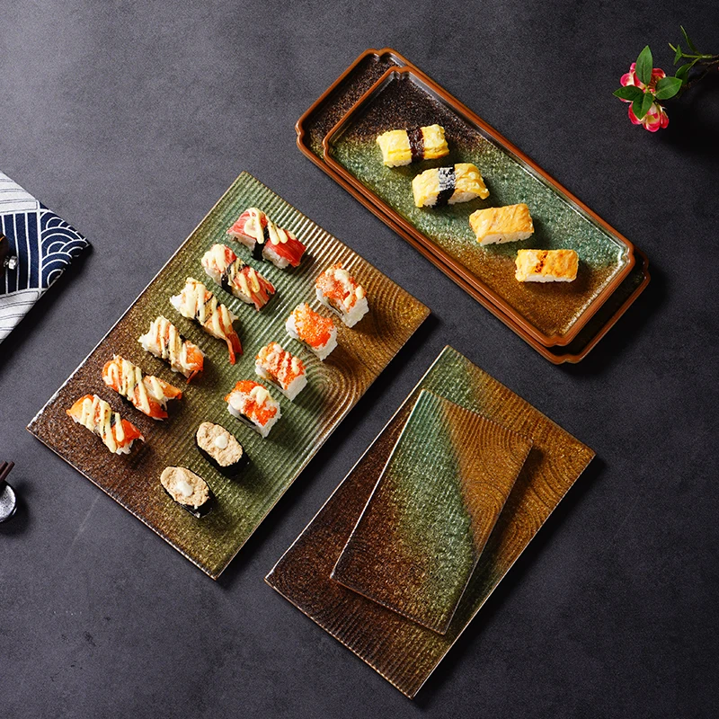 Japanese cuisine ceramic tableware creative sushi flat plate shaoniao plate restaurant sashimi grilled meat