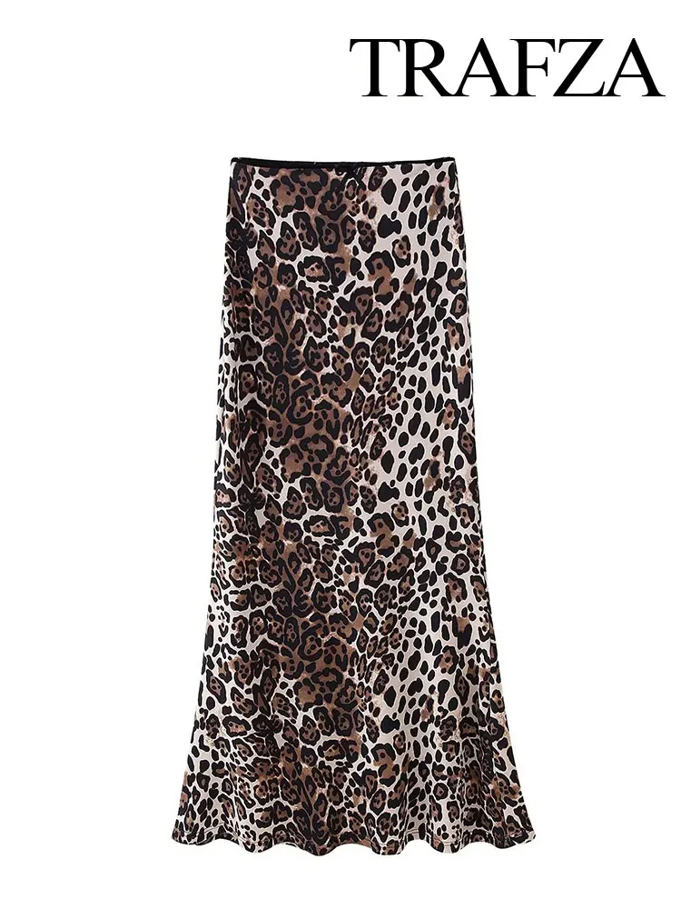 

TRAFZA 2024 Summer Women Fashion Mermaid Skirt Leopard Print Sheath Long Skirts Woman Wild Hotsweet Female Midi Skirt Y2k