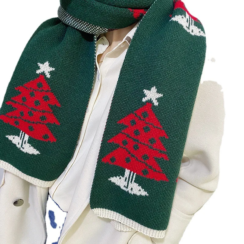 Christmas Scarf Elk Pattern Winter Knitting Warm Scarf Female Christmas Couple Gift Student Cute Scarf