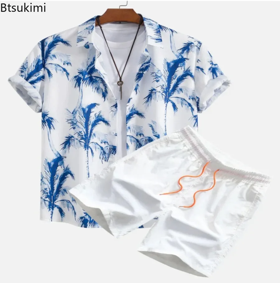 Hawaiian Beach Suits Men's Summer New Printing Short-sleeved Casual Shirts Shorts Two Pieces Sets Seaside Vacation Clothes S-5XL